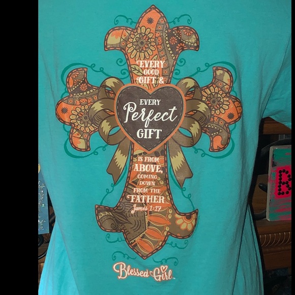 BLESSED GIRL Tops Blessed Girl Tee Shirt Turquoise Cross Christian Poshmark